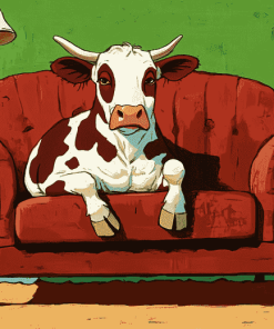 Cow on Couch Cartoon Diamond Painting