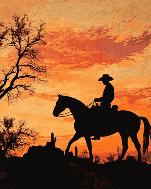 Cowboy Silhouette in Arizona Sunset Diamond Painting