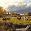 Cows in Autumn Landscape Diamond Painting