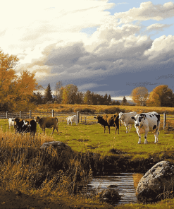 Cows in Autumn Landscape Diamond Painting