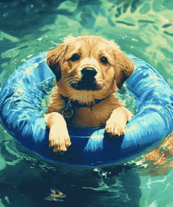 Cute Puppy By The Pool Diamond Painting