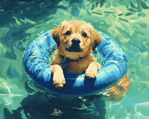 Cute Puppy By The Pool Diamond Painting