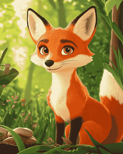 Cute Red Fox Animation Diamond Painting