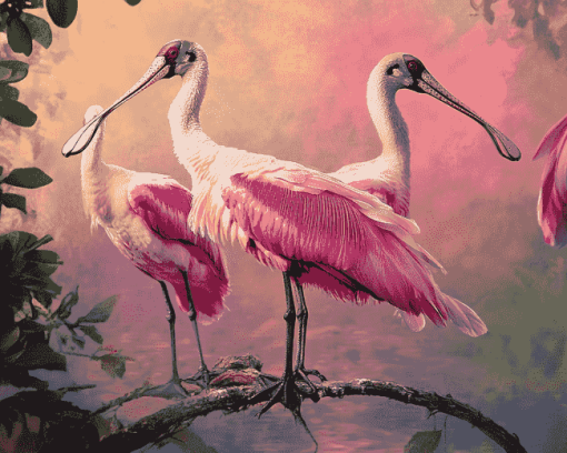 Cute Roseate Spoonbill Bird Diamond Painting