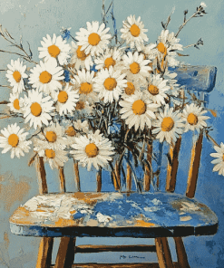 Daisies on Vintage Chair Diamond Painting