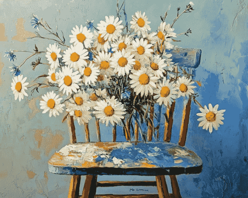 Daisies on Vintage Chair Diamond Painting