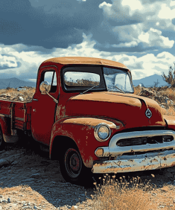 Desert Old Red Truck Diamond Painting