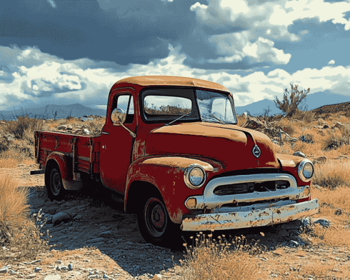 Desert Old Red Truck Diamond Painting