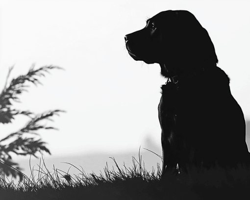 Dog Silhouette Black and White Diamond Painting