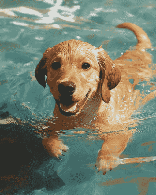 Dog in Water Diamond Painting