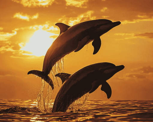 Dolphin Silhouette at Sunset Diamond Painting