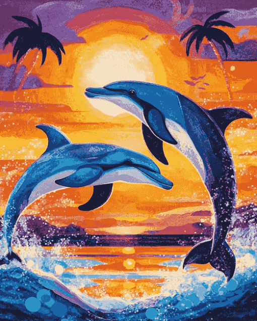 Dolphins and Sunset Diamond Painting