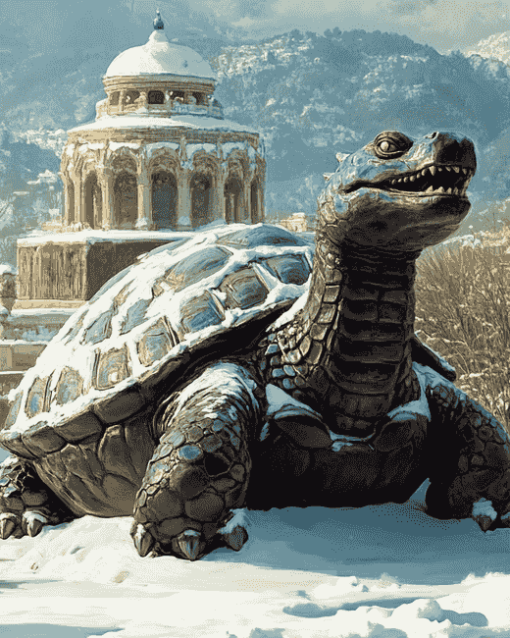 Dragon Turtle Statue in Winter Diamond Painting