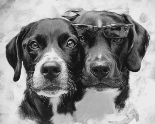 Elegant Black And White Puppies Diamond Painting