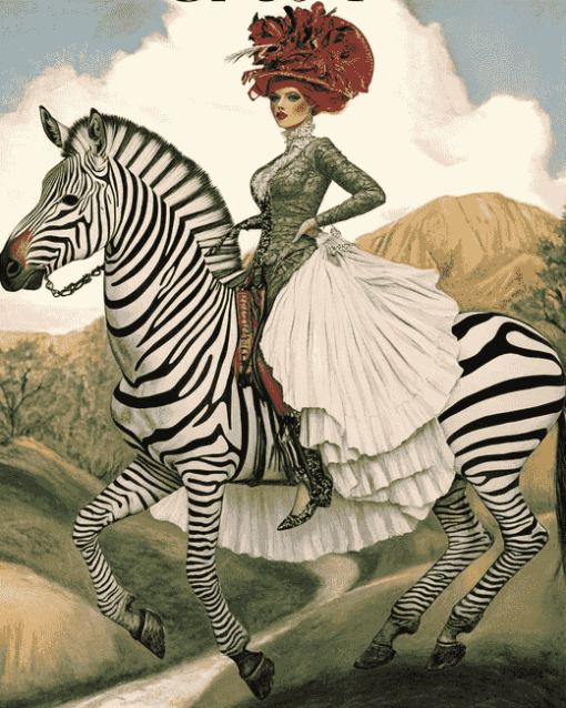 Elegant Woman Riding Zebra Diamond Painting