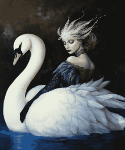 Elegant Woman and Swans Diamond Painting