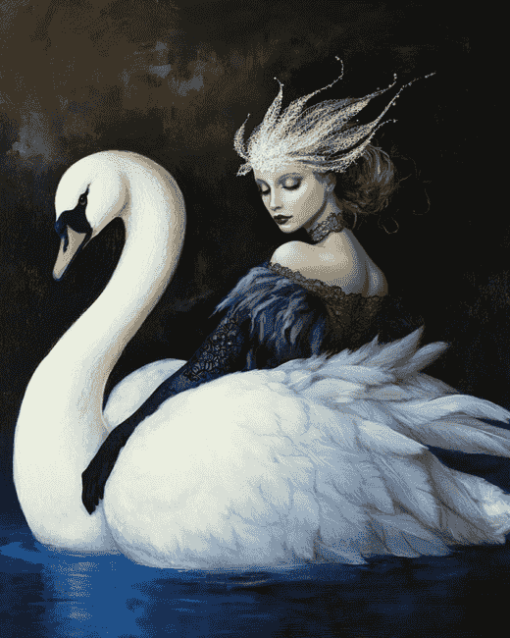 Elegant Woman and Swans Diamond Painting