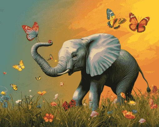 Elephant and Butterfly Fantasy Diamond Painting