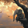 Elephant with Puppy on Tree Diamond Painting