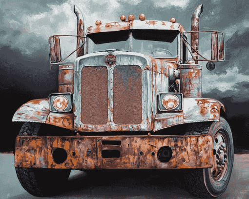 Engines of Rusty Semi Trucks Diamond Painting