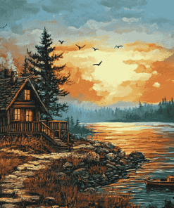 Fishing Cabin Landscape Diamond Painting