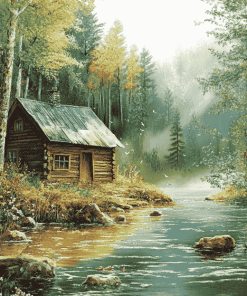 Fishing Cabin Landscape Diamond Painting