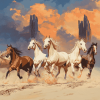 Five Horses Running in the Desert Diamond Painting