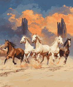 Five Horses Running in the Desert Diamond Painting