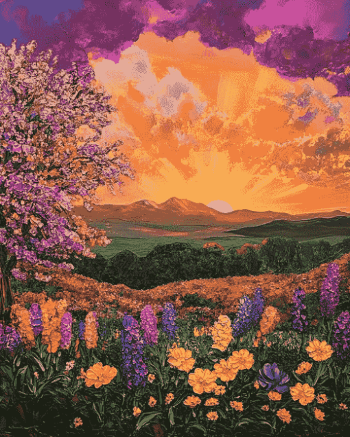 Floral Fields Landscape Diamond Painting