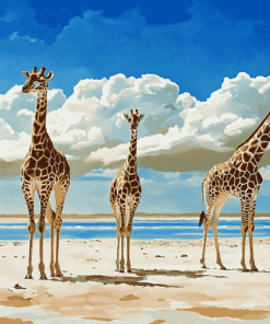 Giraffes on Sandy Beach Diamond Painting