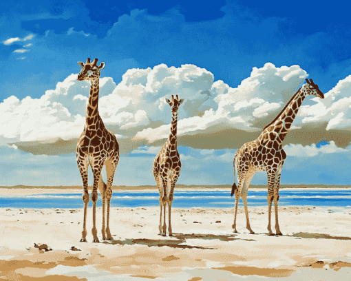 Giraffes on Sandy Beach Diamond Painting