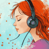 Girl with Headphones Cartoon Diamond Painting