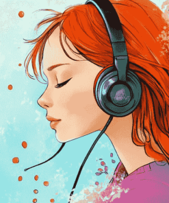 Girl with Headphones Cartoon Diamond Painting