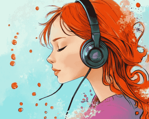 Girl with Headphones Cartoon Diamond Painting