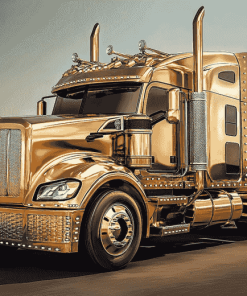 Golden Engine Semi Truck Diamond Painting