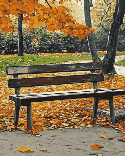 Golden Fall Bench Diamond Painting