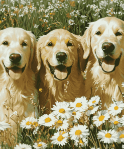 Golden Retrievers in Daisies Diamond Painting