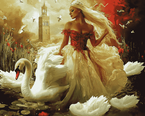 Graceful Woman and Swan Diamond Painting