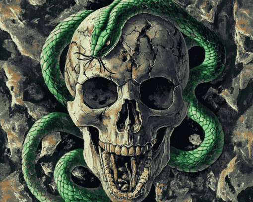 Green Snake Skull Diamond Painting