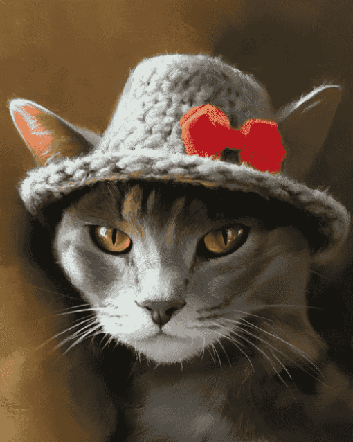 Grey Cat With Blue Hat Diamond Painting