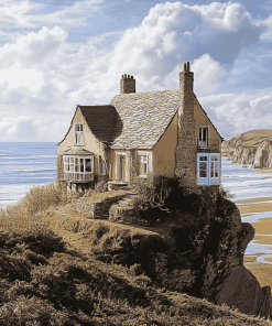 Grey Cottage Seascape Diamond Painting