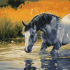 Grey Horse Splashing Diamond Painting