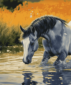 Grey Horse Splashing Diamond Painting