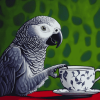 Grey Parrot Coffee Theme Diamond Painting