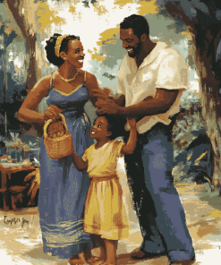 Happy Black Family Cartoon Diamond Painting