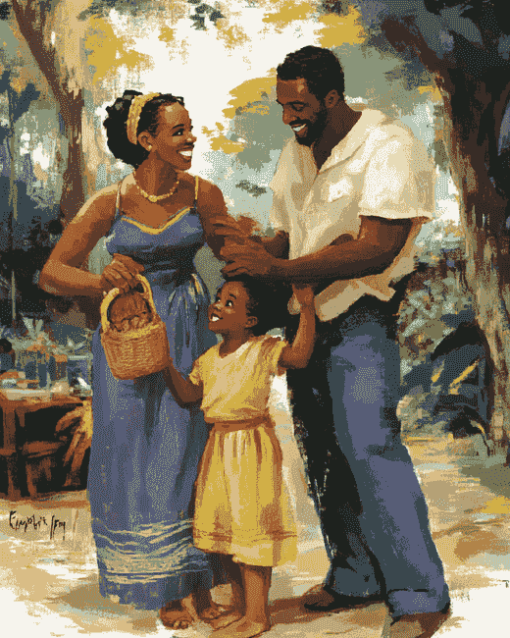 Happy Black Family Cartoon Diamond Painting