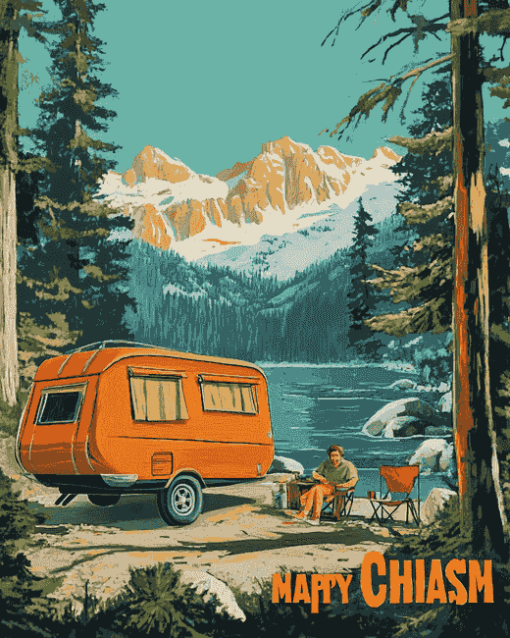 (Happy Camper Travel Cartoon Diamond Painting)