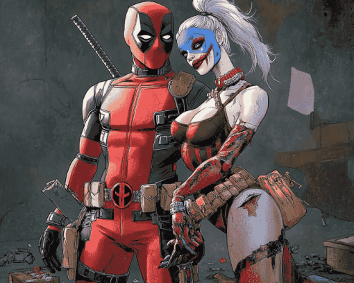 Harley Quinn and Deadpool Animation Diamond Painting