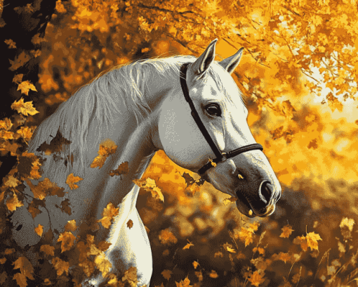 Horse in Autumn Leaves Diamond Painting