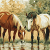 Horses Drinking Water Diamond Painting